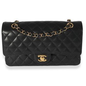 Chanel Black Quilted Perforated Lambskin Medium Classic Double Flap Bag